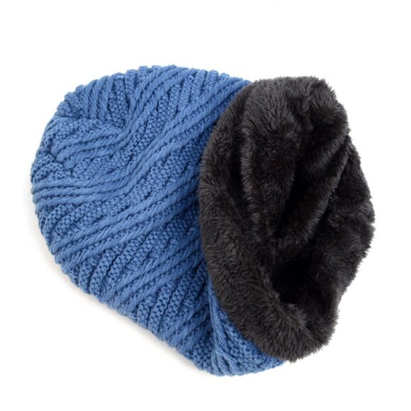 Hat - Slouchy Oversized Baggy  Winter Beanie Hat- Blue W/Gray Fur - Unisex - NWT - Picture 7 of 9
